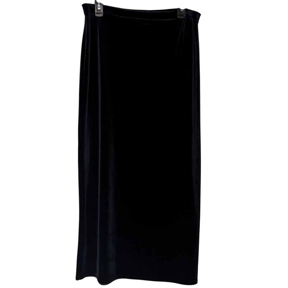VTG Kathie Lee Collection Women Med Black Velvet Maxi Skirt Slit Chic Whimsigoth
